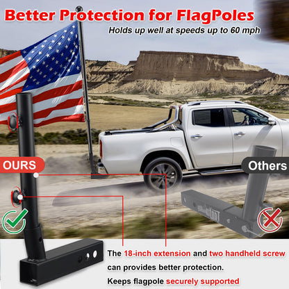 Truck Flag Pole Kit with Trailer Hitch Holder - 5FT Heavy Duty Tangle Free Flagpole for Truck,Upgraded Windproof Holder with 18” Long Sleeve for Truck Bed,Car Tailgate,Sunshade Umbrella Mount - Black