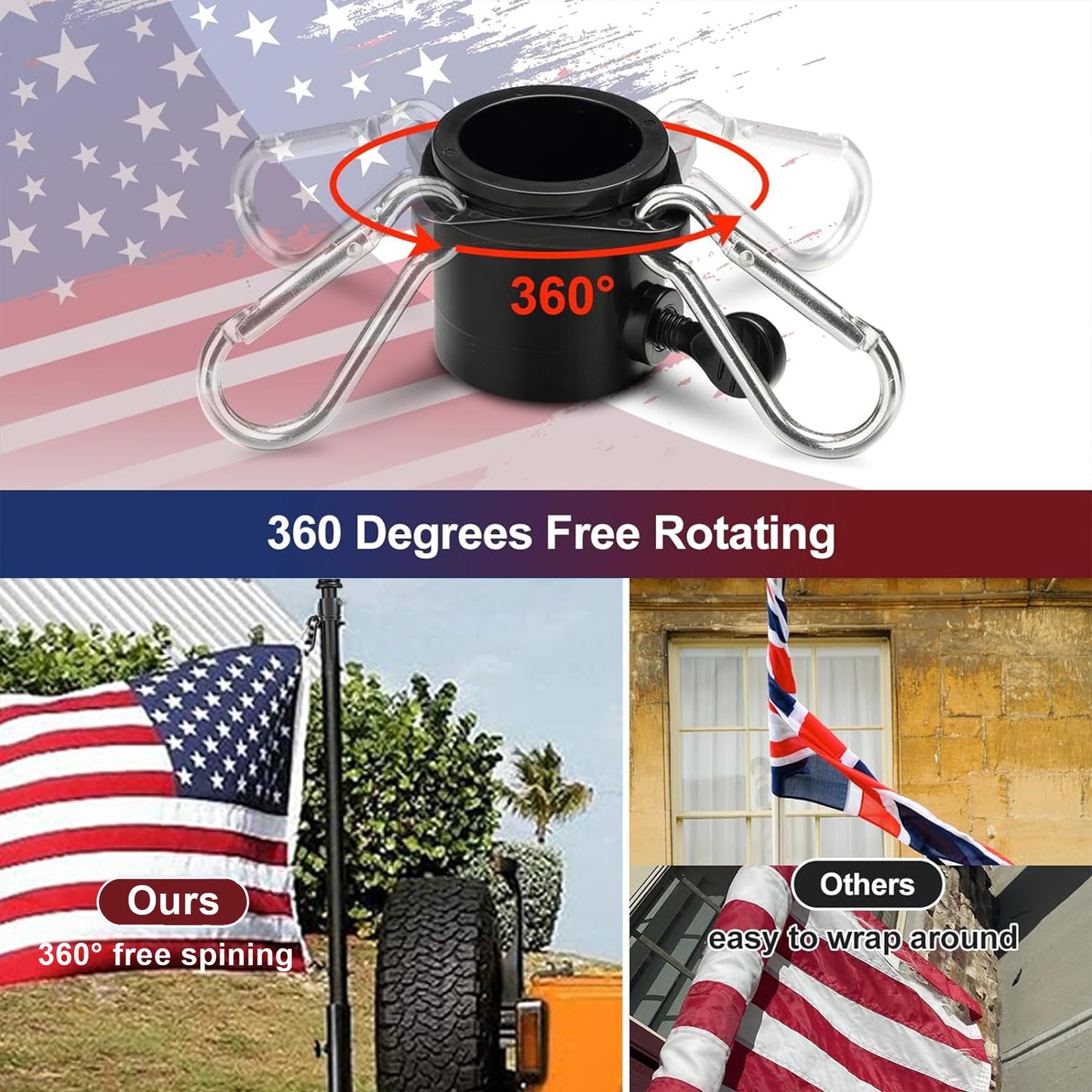 Truck Flag Pole Kit with Trailer Hitch Holder - 5FT Heavy Duty Tangle Free Flagpole for Truck,Upgraded Windproof Holder with 18” Long Sleeve for Truck Bed,Car Tailgate,Sunshade Umbrella Mount - Black