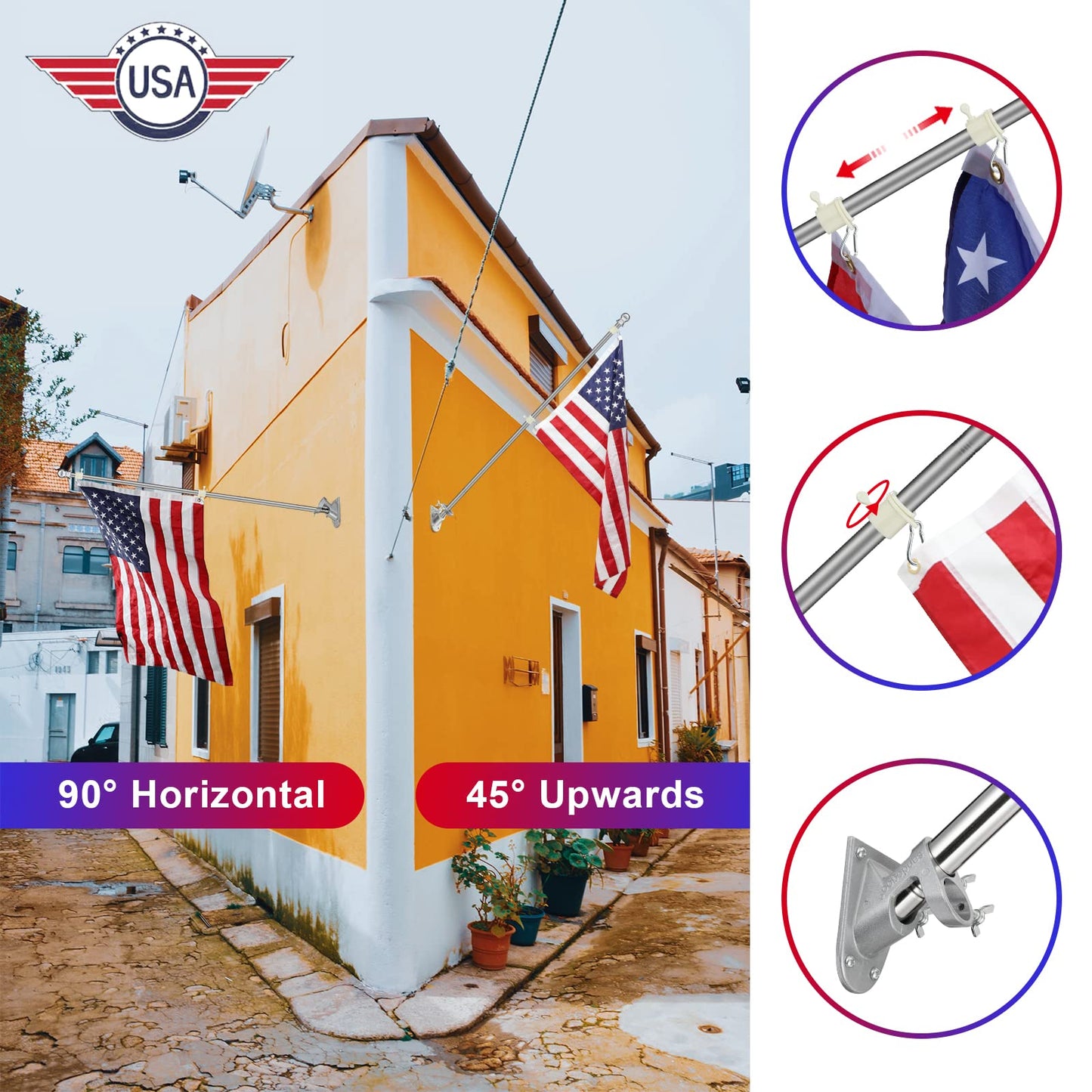 NICECHOICE Flag Pole Kit for House, 7FT Flag Pole with Wall Mounted Bracket and American Flag Rustproof Tangle Flag Pole for House Yard Residential or Commercial Black