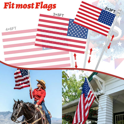 House Flag Pole Kit - 5ft Tangle Free Heavy Duty Flag Pole for Outside House,Decorative Metal Flag Poles for Outdoor Front Porch Boat Truck, Wall Mount & Portable 3x5 Hand Held Flagpole - White